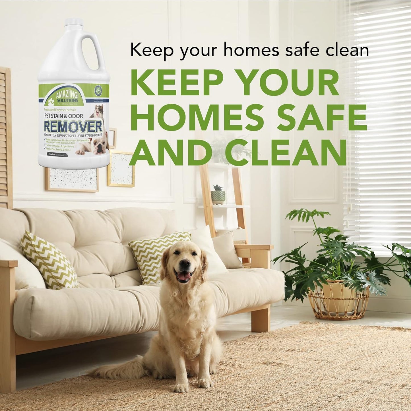 Pet Stain and Odor Remover - Enzyme Cleaner, Pet Urine Odor Eliminator Spray - Floor & Carpet Cleaner Spray, Pet Deodorizers For Home, Fabric Spray W/Fresh, Clean Scent, 32oz Spray