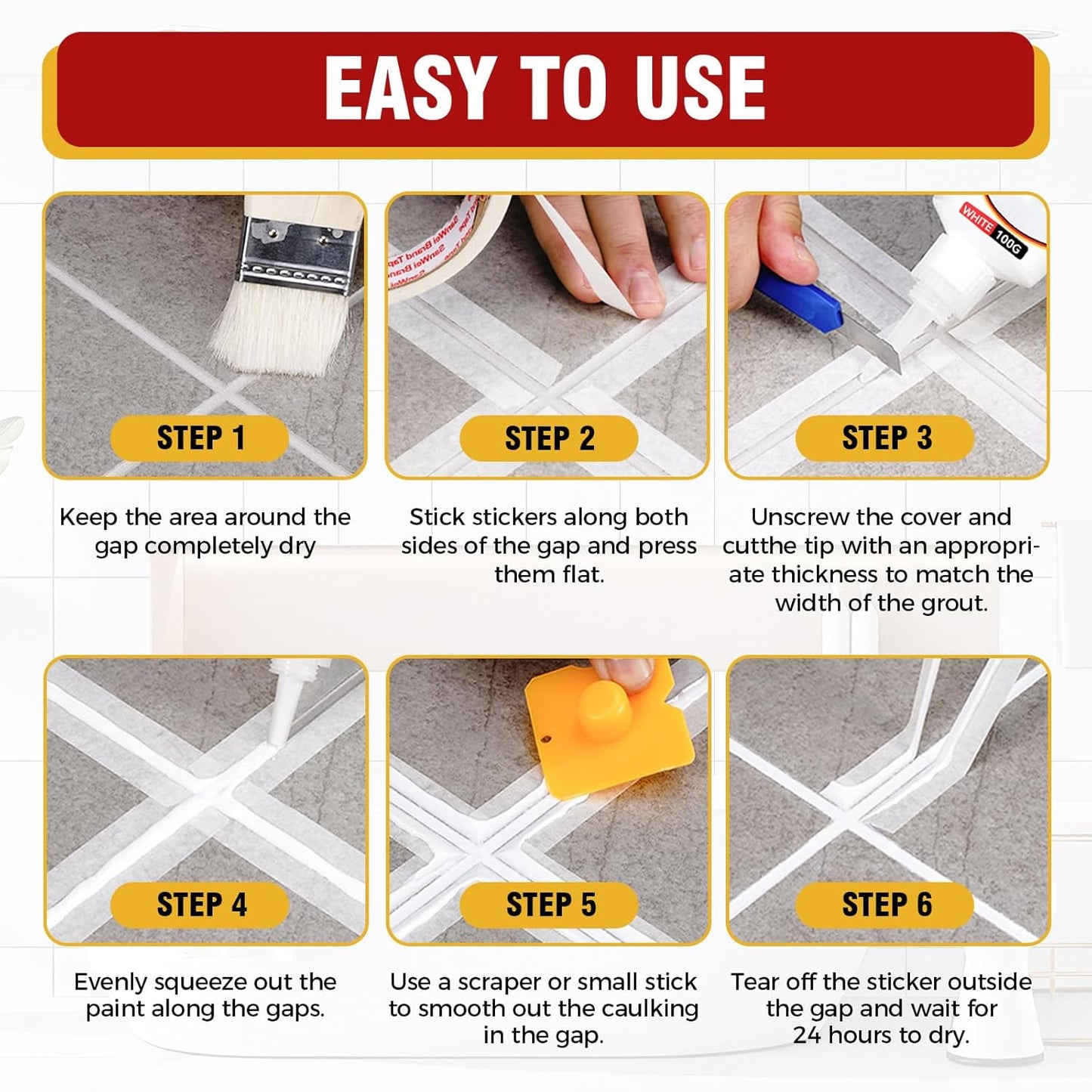 Tile Grout Repair Kit, 2 Pack White Grout Sealer for Shower, Bathroom, Tile, Kitchen, Waterproof Grout Cleaner Restore and Renew Floor, Tile Gaps, Joints, Lines