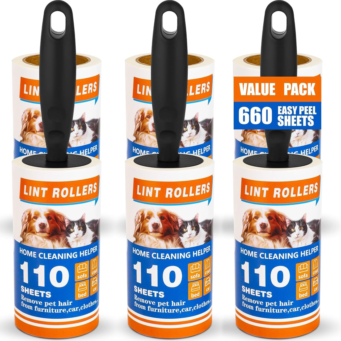 Lint Roller 220 Sheets with 1 Handle, Pet Hair Remover for Laundry, Extra Sticky Lint Rollers for Pet Hair on Clothes, Furniture & Car - Dog & Cat Hair Removal Tool