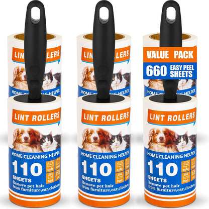 Lint Roller 220 Sheets with 1 Handle, Pet Hair Remover for Laundry, Extra Sticky Lint Rollers for Pet Hair on Clothes, Furniture & Car - Dog & Cat Hair Removal Tool
