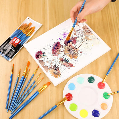 Acrylic Paint Brush Set, 1 Packs / 10 pcs Watercolor Brushes Painting Brush Nylon Hair Brushes for All Purpose Oil Watercolor Painting Artist Professional Kits.