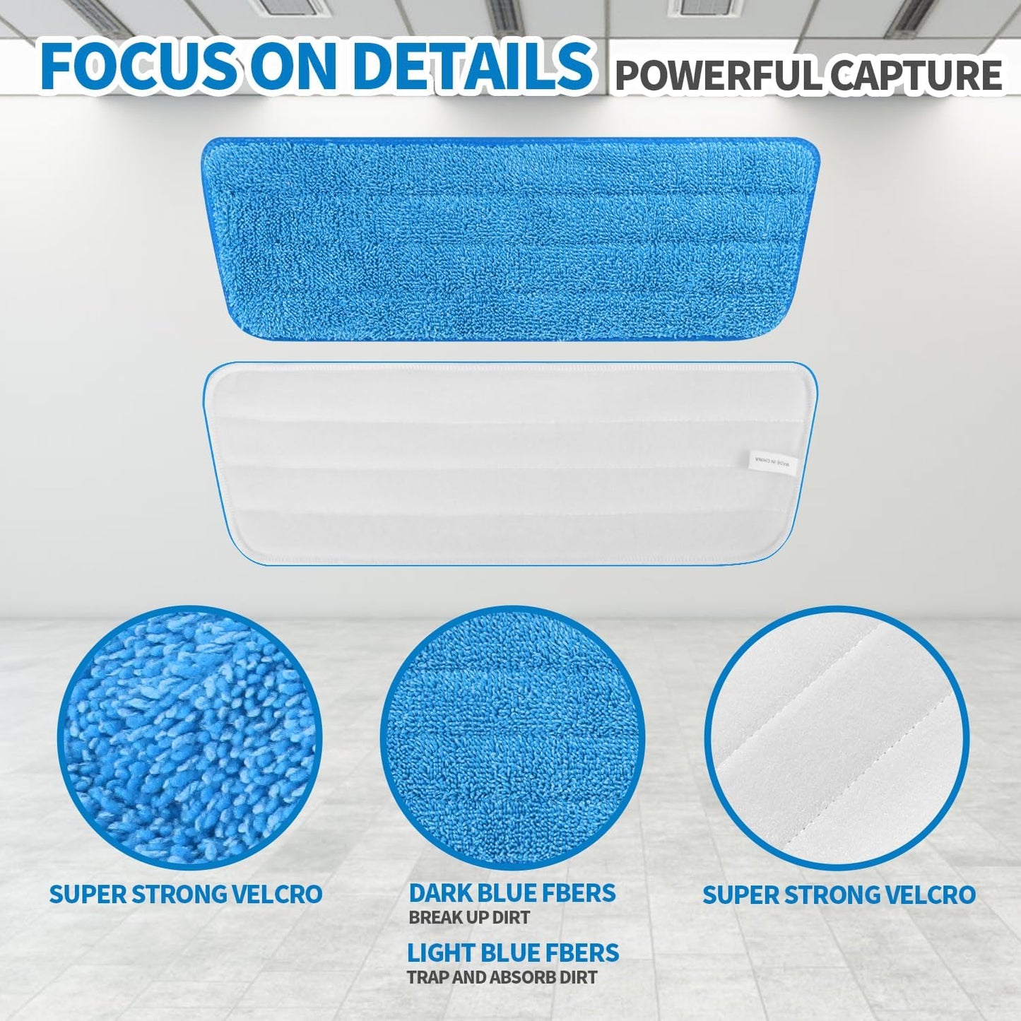 3 Pack Microfiber Reusable Mop Pads, Wet/Dry Floor Cleaning Refill Mop Pads, Spray Mop Hard Wood Floor Mop Pads Refills, Machine Washable Power Mop Pads Replacement