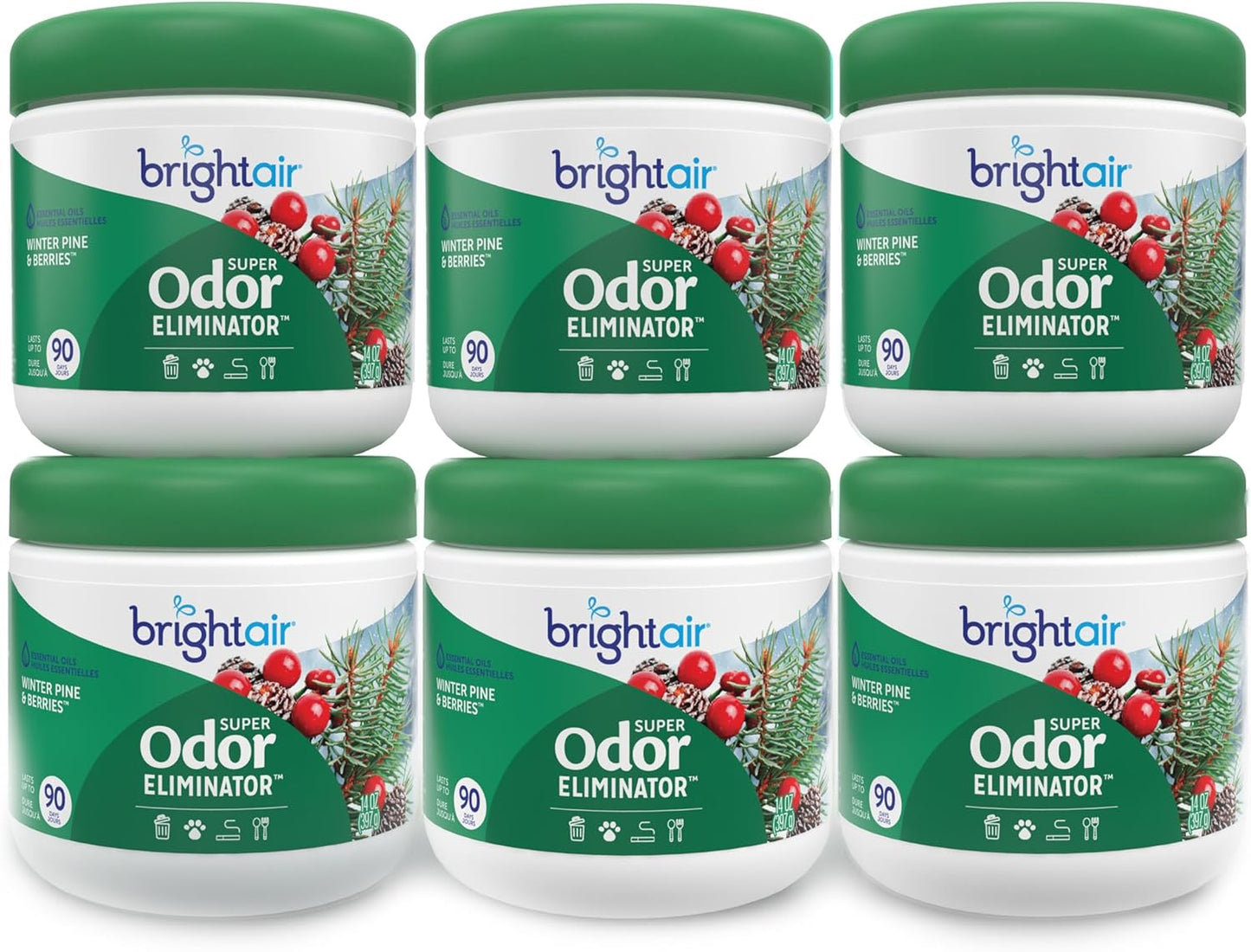 Bright Air 14 oz. Super Odor Eliminator, For Medium-Size Spaces, Cool & Clean Scent, Case of 6,Air Freshener, Natural Essential Oils, Lasts Up to 90 Days Each