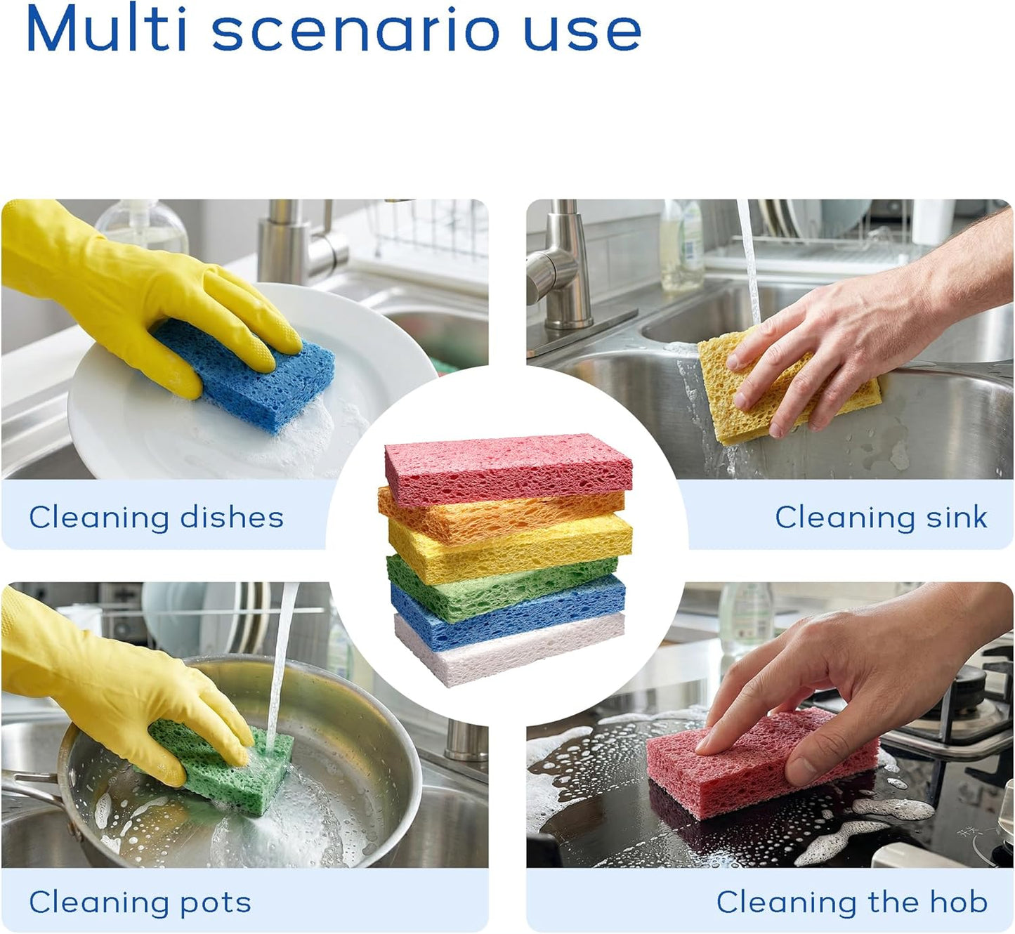 Cellulose Sponges,Heavy Duty Scrub Kitchen Sponge,Clean Tough Messes Without Scratching Sponges Kitchen,Pop Up Eco Sponges DIY Orange (6 Pack)