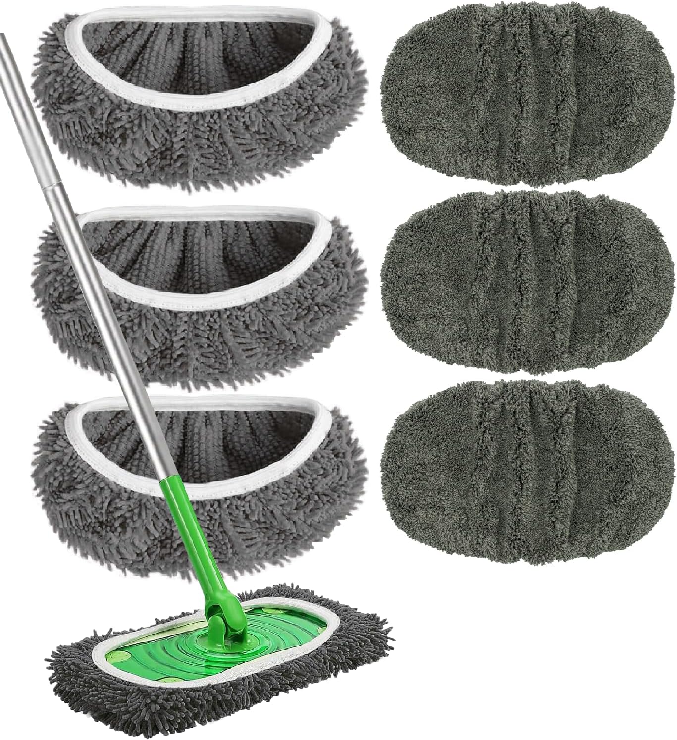 Reusable Microfiber Mop Pads Washable Wet Pads Compatible with Swiffer Sweeper Refills Pads for Wet & Dry Sweeping Cloths Mop Head Replacement for Household Cleaning (Green 4PCS)