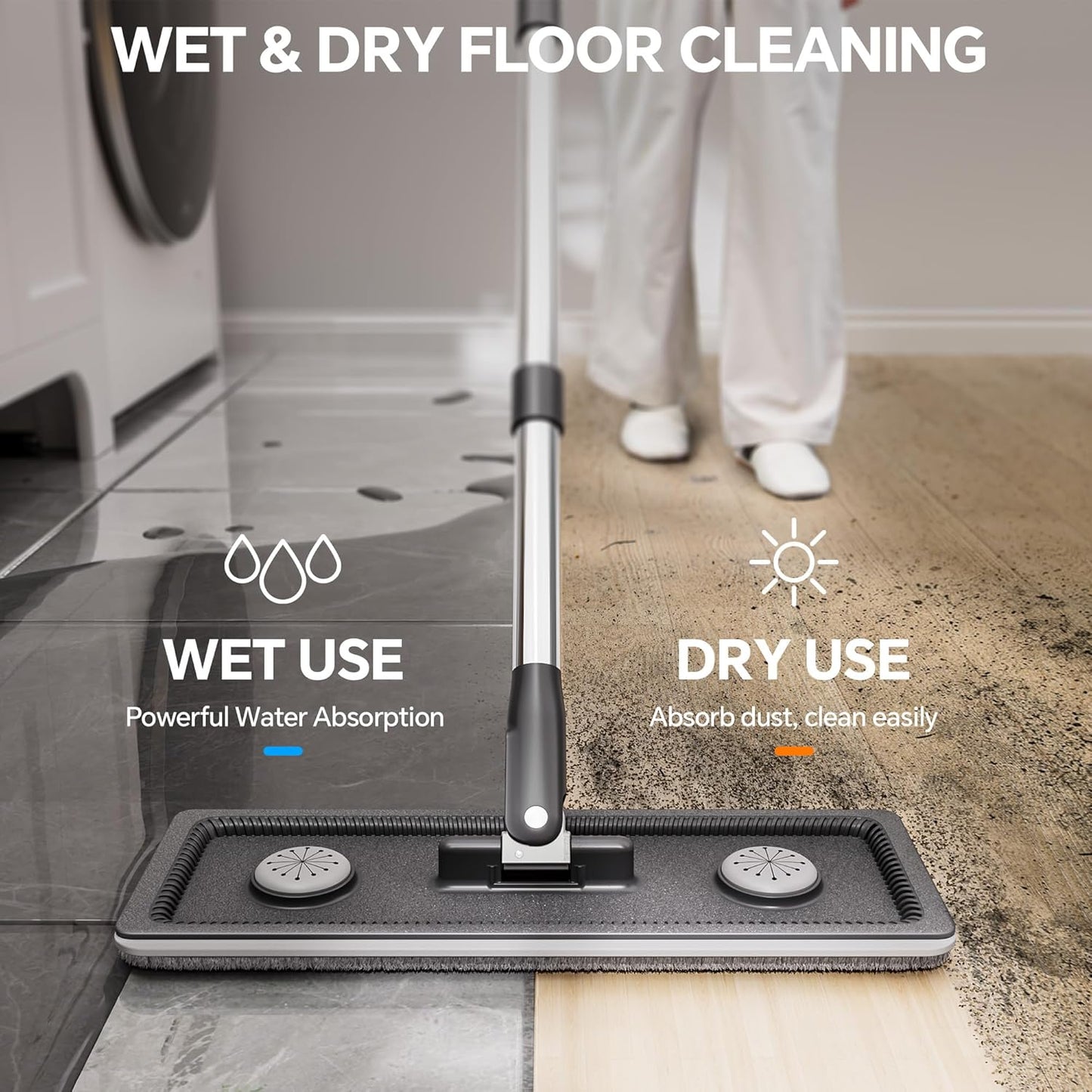 Compact Floor Mop and Bucket - Flat Mop and Bucket with Wringer Set Hands Free | Wet Dry Mop for Apartment, Tiny Home, RV, Windows, Wall (Compact Mop Bucket System Set (4 Pads))
