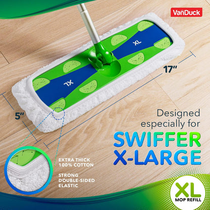 VanDuck XL Cotton Mop Pads Compatible with Swiffer XL (2 Pack) - Extra Large Wet and Dry Pads Refills - Cotton Covers Reusable Mop Heads (Handle is Not Included)