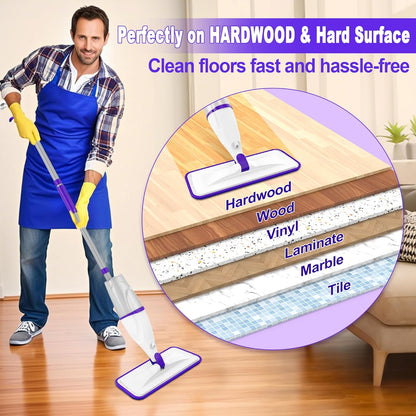 Microfiber Spray Mop for Floors Cleaning: Wet Dry Hardwood Floor Mops with 3 Washable Reusable Pads for Swiffer Powermop - Flat Mop with Sprayer for Tile Wood Laminate Vinyl Marble