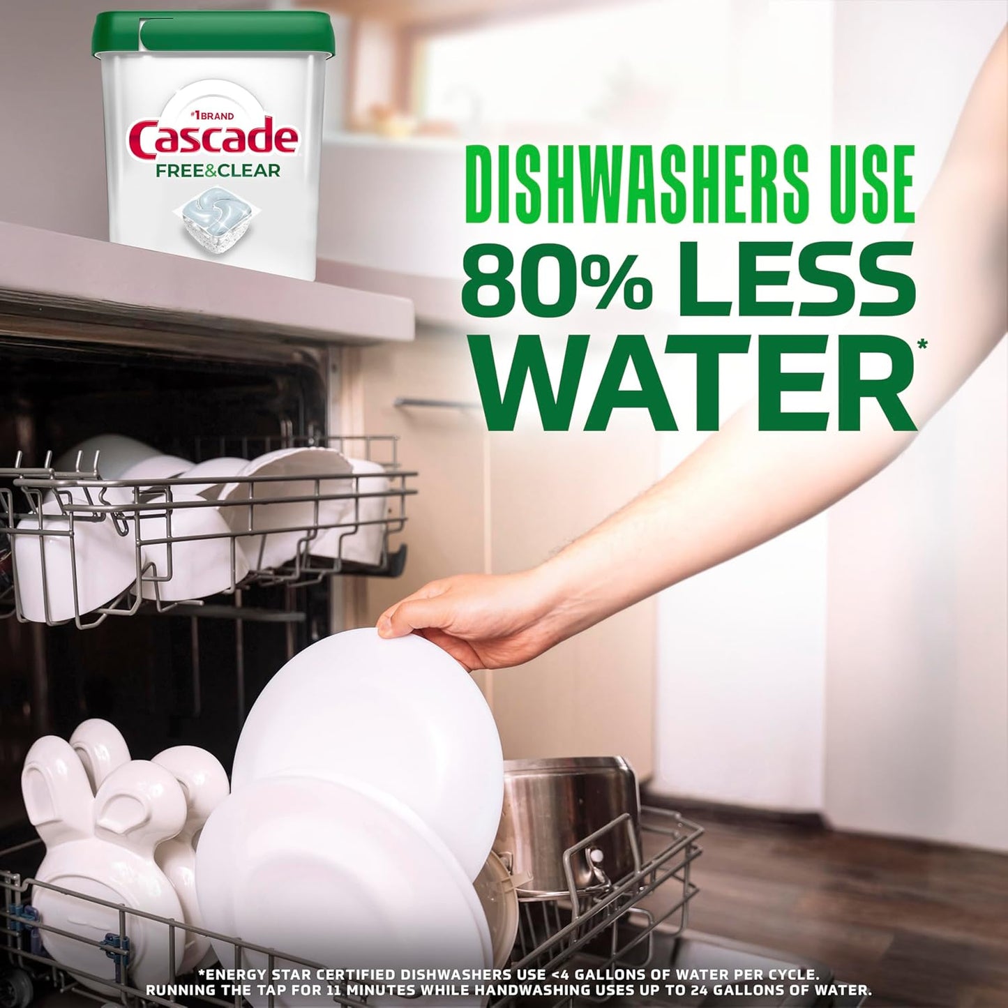 Cascade Free & Clear Dishwasher Pods, Dishwasher Detergent, Dish Detergent Soap, Unscented, 62ct