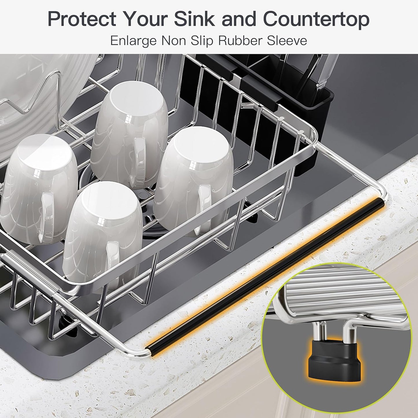 JASIWAY Dish Drying Rack in Sink, Expandable Stainless Steel Dish Drainers for Kitchen Counter, Dish Dryer Rack for Inside Sink, Over The Sink Dish Racks with Utensil Holder, Silver