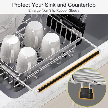 JASIWAY Dish Drying Rack in Sink, Expandable Stainless Steel Dish Drainers for Kitchen Counter, Dish Dryer Rack for Inside Sink, Over The Sink Dish Racks with Utensil Holder, Silver