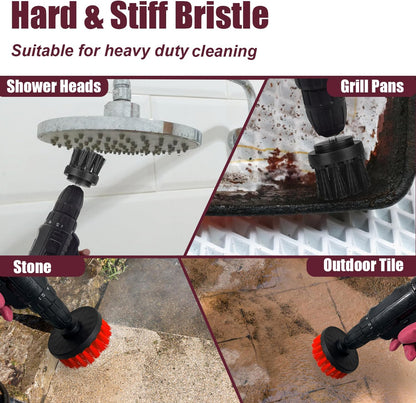 8 Pack Drill Brush Attachment Set,1/4in Power Scrubber Brush + Extend Long Rod, Power Cleaning Scrub Brush for Bathroom, Tub, Tile, Floor, Grout, Boat(White)