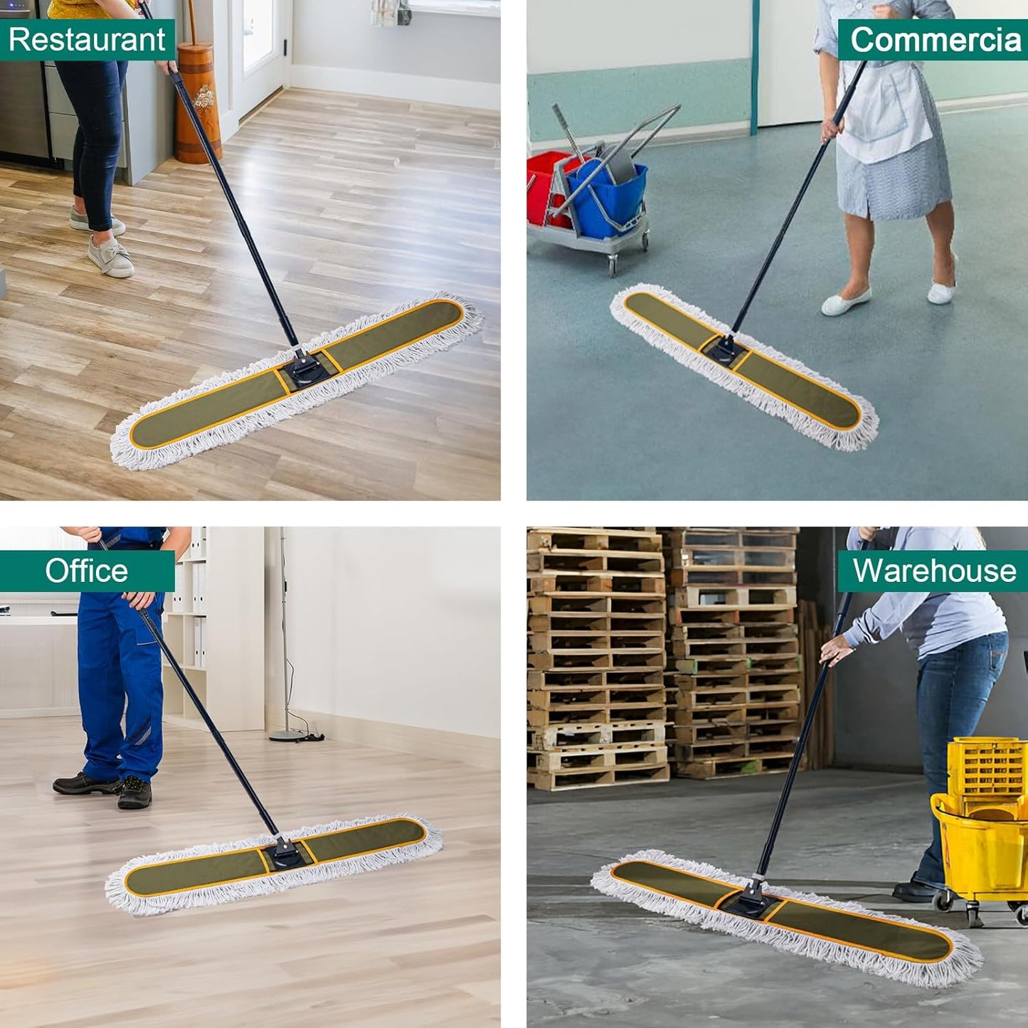 KeFanta 48" Commercial Dust Mop for Floor Cleaning,Large Industrial Heavy Duty Floor Duster with 2 Replacement Mop Heads,Wet Dry Sweeper Broom for Hardwood Floors,Tile,Concrete,Laminate,Garage,Marble