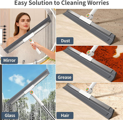 Floor Squeegee for Concrete Floor, Squeegee for Floor with 180° Rotating Head & 63" Long Handle, Garage Squeegee Broom for Epoxy Floor, Pet Hair, Water Removal, Bathroom Tile, Shower Glass, Carpet