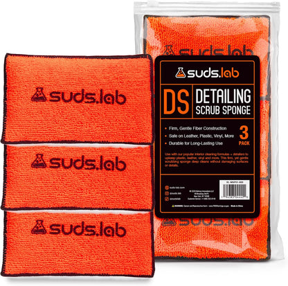 Suds Lab DS Microfiber Detailing Scrub Pad 3 Pack - Car Interior Cleaning & Detailing Microfiber Scrub Pads - Set of 3 - Safe On Leather, Vinyl, Plastic, Etc.