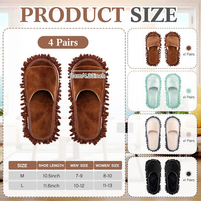 Jecery 4 Pair Washable Microfiber Mop Slippers Detachable Dusting Shoes for Floor Cleaning, Office & Home Use Suitable for Women & Men(Blue, Brown, Beige, White,L Size)