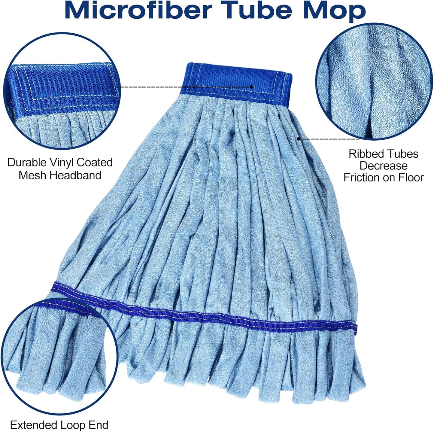 Matthew Cleaning Microfiber Tube Mop(Meduim,Blue,3Pack) Heavy Duty Mop Head Replacement,Excellent Absorbency,Premium launderability,Reusable,Loop end for Home,Commercial&Industrial Use