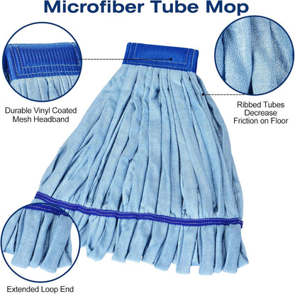 Matthew Cleaning Microfiber Tube Mop(Meduim,Blue,3Pack) Heavy Duty Mop Head Replacement,Excellent Absorbency,Premium launderability,Reusable,Loop end for Home,Commercial&Industrial Use