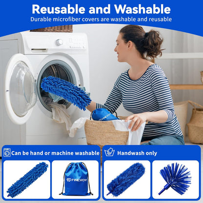 Dusters 6-in-1 Kit, Duster with Extension Pole 100 Inches, Dusters for Cleaning, Cobweb Duster, Microfiber Feather Gap Duster Cleaner for Fans, Blinds, Cars and Furniture