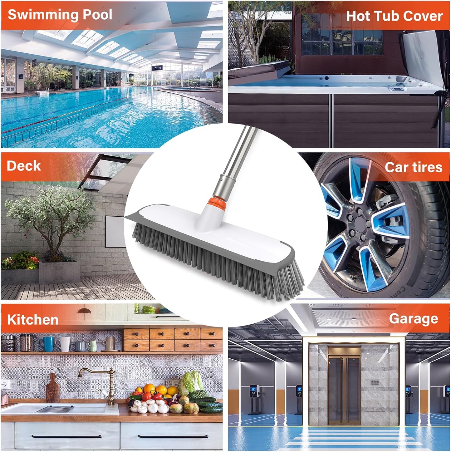 ITTAR 55" Extendable Floor Scrub Brush, 12" Wide Heavy-Duty 2-in-1 Scrub & Squeegee Deck Brush for Tile Grout Shower Floor, Kitchen, Restaurant, Patio & Garage Cleaning