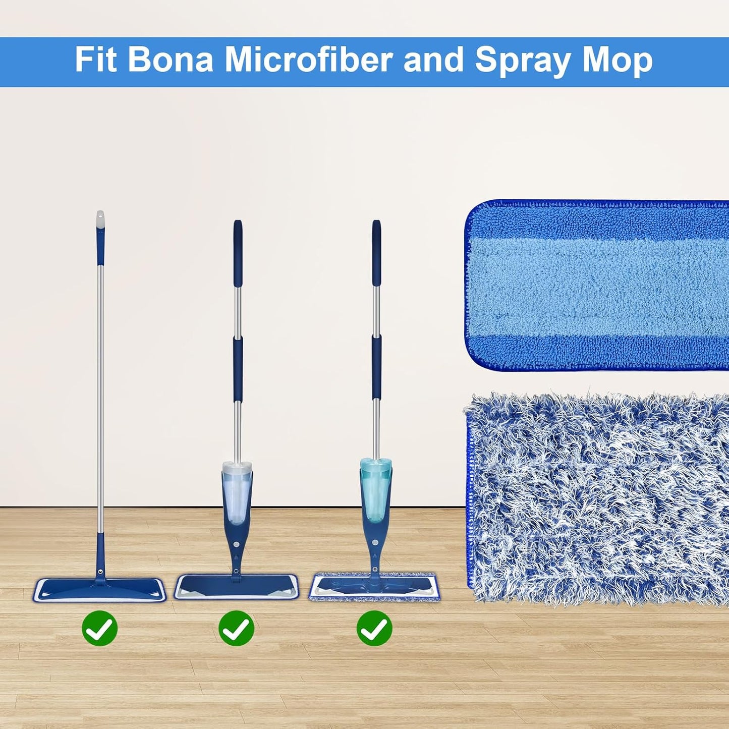 8 Pack Microfiber Cleaning Pad for Bona Mop Hardwood & Hard Surface Floors Dry and Wet Floor Cleaning - Includes 4 Microfiber Cleaning Pad, 2 Deep Clean Pads and 2 Dusting Pad - Dual Zone Cleaning