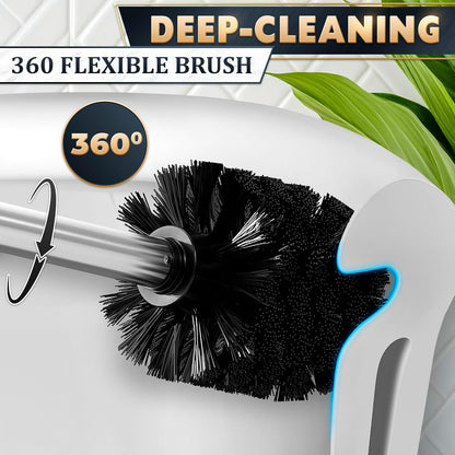 Stylish Stainless Steel Toilet Brush and Holder Set - Silver Toilet Bowl Brush and Holder with Splash Cover, Sturdy Bristles, Corrosion & Scratch Resistant - Elegant Design, Effective Deep Cleaning