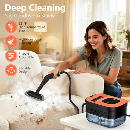 Steam Cleaner, Portable Steamer for Cleaning with 16pcs Accessories, 6-Level Adjustable and 15s Heat-Up, Handheld Steam Cleaner for Home, Tile, Dirt, Grout, Grease, Car Detailing