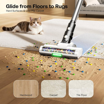 Trucozie Cordless Vacuum Cleaner, Self-Standing Lightweight Stick Vacuum with 50 mins Runtime, Powerful Suction, Anti-Tangle Wireless Vacuum for Home, Hardwood Floor, Carpet, Pet Hair, Black