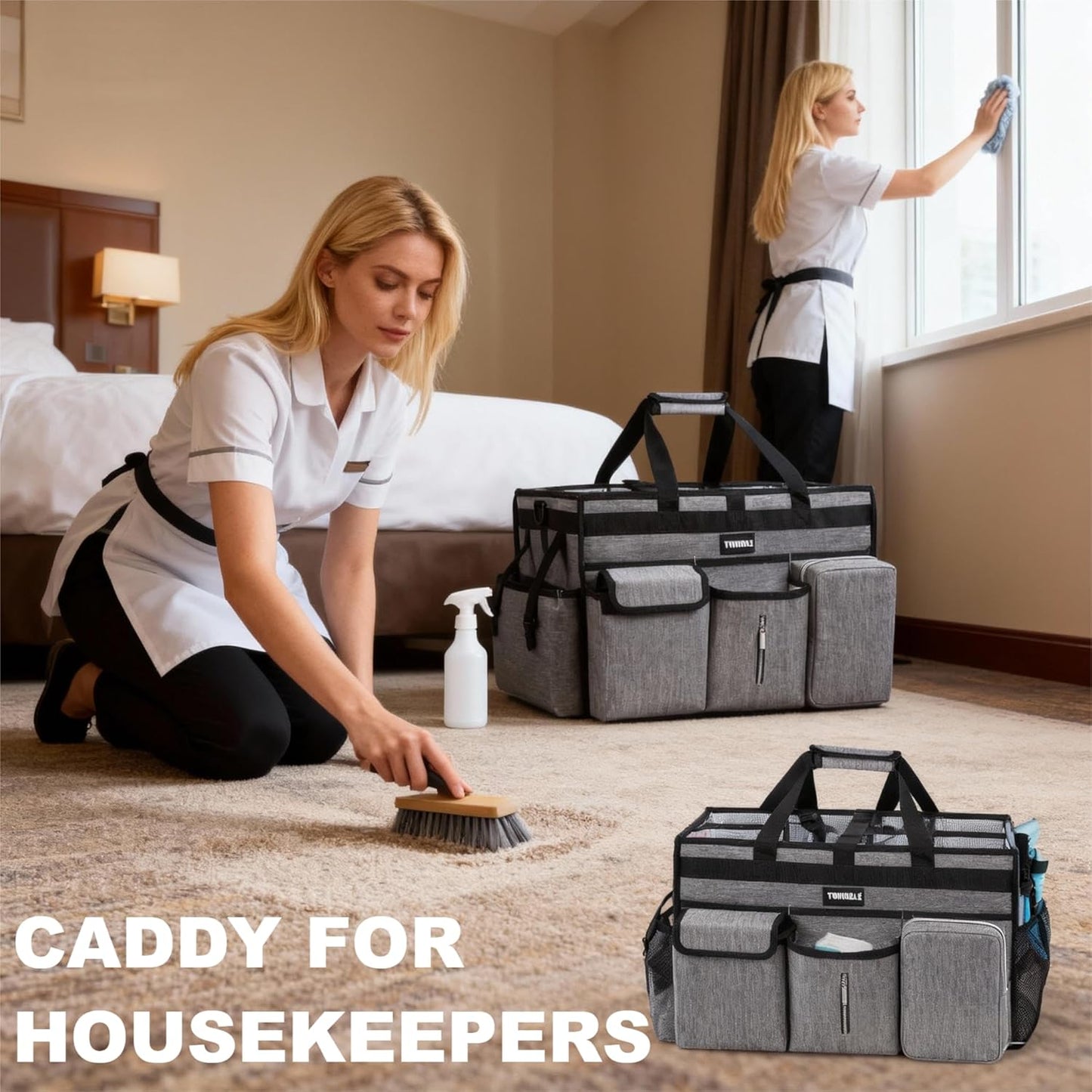 Extra-Large Wearable Cleaning Caddy With Detachable Divider,Cleaning Caddy For Cleaning Supplies Large Cleaning Supply Caddy With Adjustable Shoulder Strap & Waist Belt For Cleaners