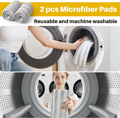 JOYMOOP 17.7-Inch Microfiber Flat Mop Replacement Pads – Washable Reusable Grey & Stripe, Pack of 4 Heavy-Duty Wet & Dry Refill for JOYMOOP Flat Mop & Bucket System
