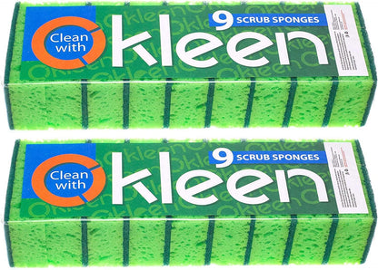 Green Multi Use Scrub Sponge. Made in Europe. 9 Pack, 4.3x2.8x1.4 inches. Odorless Heavy Duty and Non Scratch Fiber. Best, Durable, Delicate, Porous, Non Cellulose Kitchen Sponges and Scrubbers