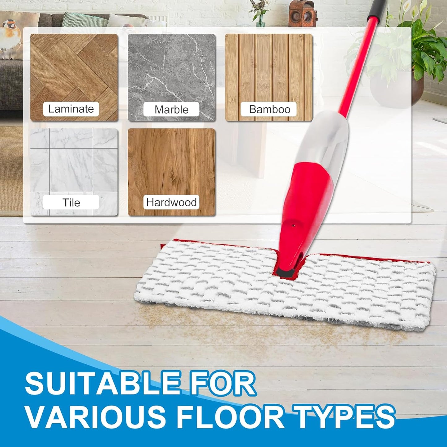 Spray Mop Pads Compatible with Promist Max - Reusable Mop Refills for Oceda Promist Max, Microfiber Double Sided Usable Dry Wet Floor Cleaning (6 Pack Red)