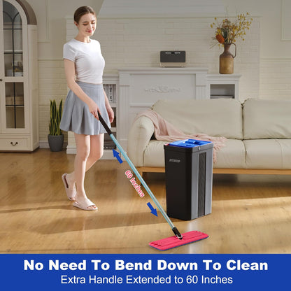 JOYMOOP Microfiber Flat Mop and Bucket System, Mops for Floor Cleaning and Wall Cleaner, Hardwood, Tile, Laminate, Vinyl Floors, Smooth Walls, and Glass Windows - 50" Flat Mop+1 Microfiber Pad[White]