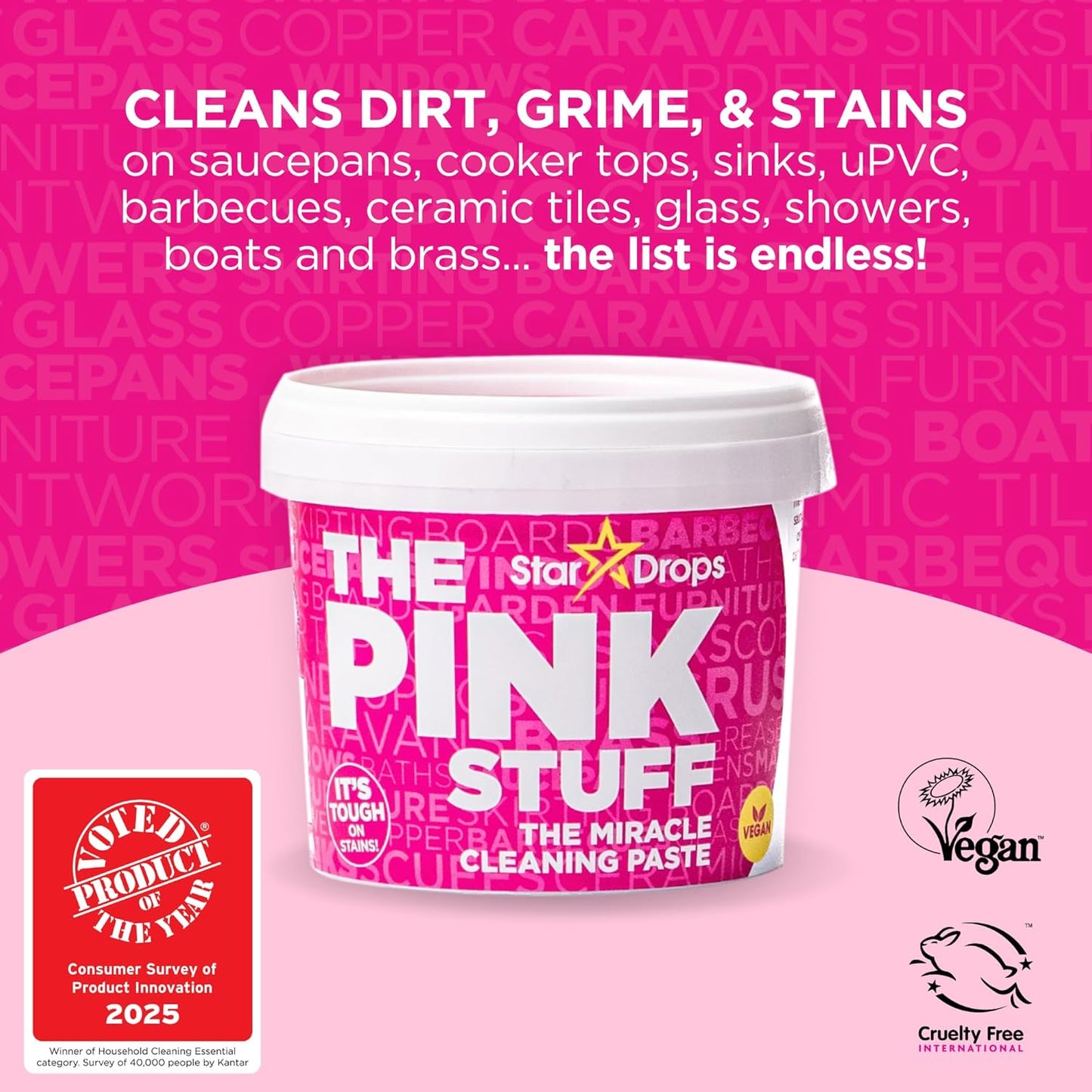 Stardrops The Pink Stuff Cleaning Paste 500g, Multi Purpose Cleaner for Kitchen, Bathroom, Tiles, Glass, Shower, Oven, Sink, Stainless Steel, Removes Grease, Grime & Stains