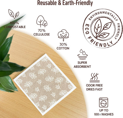 Swedish Dishcloths for Kitchen, Swedish Dish Cloths 5 Pack, Super Absorbent Reusable Paper Towels Washable, Biodegradable, Quick Drying, Dishwasher Safe