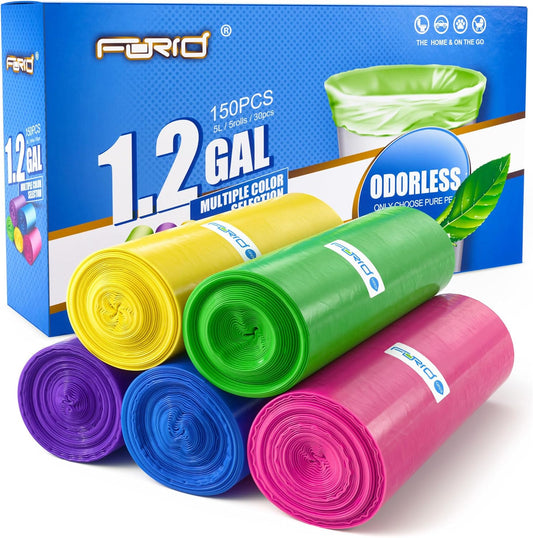 Forid Small Trash Bags for Bathroom - 2.6 Gallon Garbage Bags Unscented,Extra Thick Strong Wastebasket Can Liners for Home Office Bedroom,150 Bags Multi Colored
