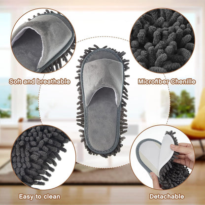 Jecery 4 Pair Washable Microfiber Mop Slippers Detachable Dusting Shoes for Floor Cleaning, Office & Home Use Suitable for Women & Men(Blue, Brown, Beige, White,L Size)