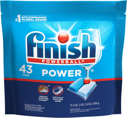 Finish Power Dishwasher Pods, No Pre-Rinse Dishwasher Detergent Soap For Deep Clean & Shine with Degreasing Power, 43 Count