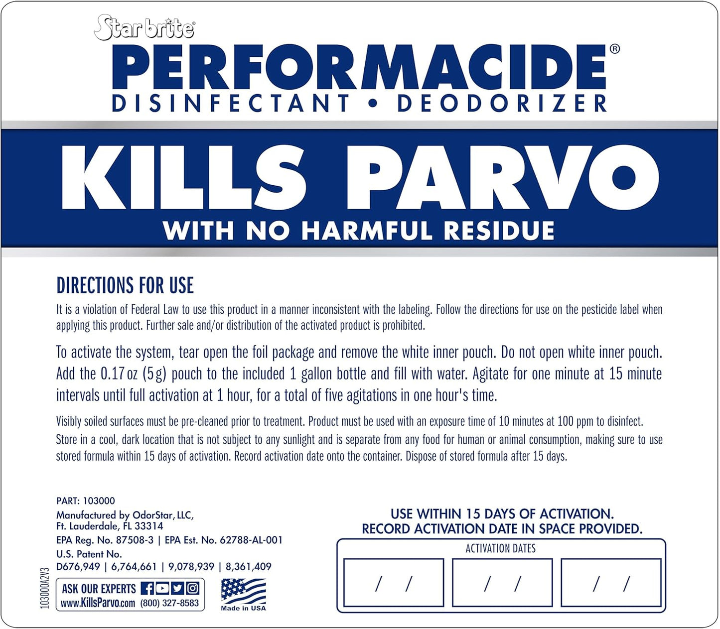 PERFORMACIDE No-Rinse Disinfectant / Deodorizer for Pet Surfaces | Kills Parvovirus, Ringworm, Feline Calicivirus, Avian Influenza (Bird Flu) Eco Friendly, Naturally Dissipates, Refillable, 32 OZ Kit