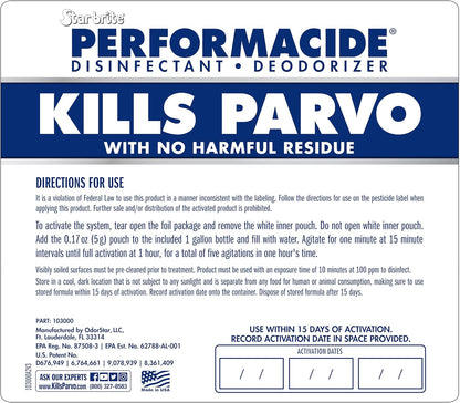 PERFORMACIDE No-Rinse Disinfectant / Deodorizer for Pet Surfaces | Kills Parvovirus, Ringworm, Feline Calicivirus, Avian Influenza (Bird Flu) Eco Friendly, Naturally Dissipates, Refillable, 32 OZ Kit