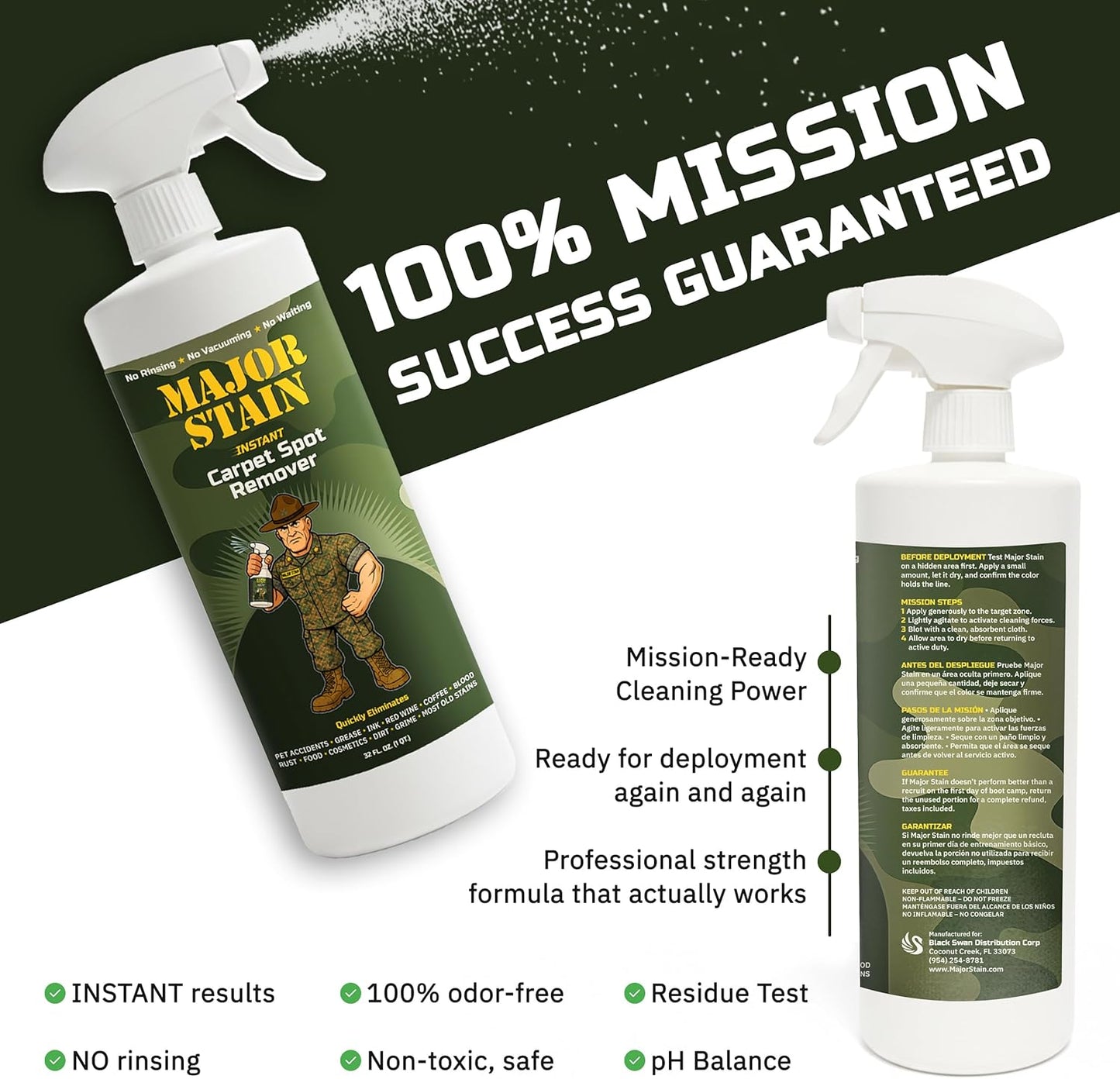 Major Stain Carpet Stain Remover Spray – 32oz – Powerful Carpet Cleaner Spray & Spot Remover for Carpet, Upholstery & Rugs – Removes Wine, Coffee, Grease & Food Stains – Fragrance Free