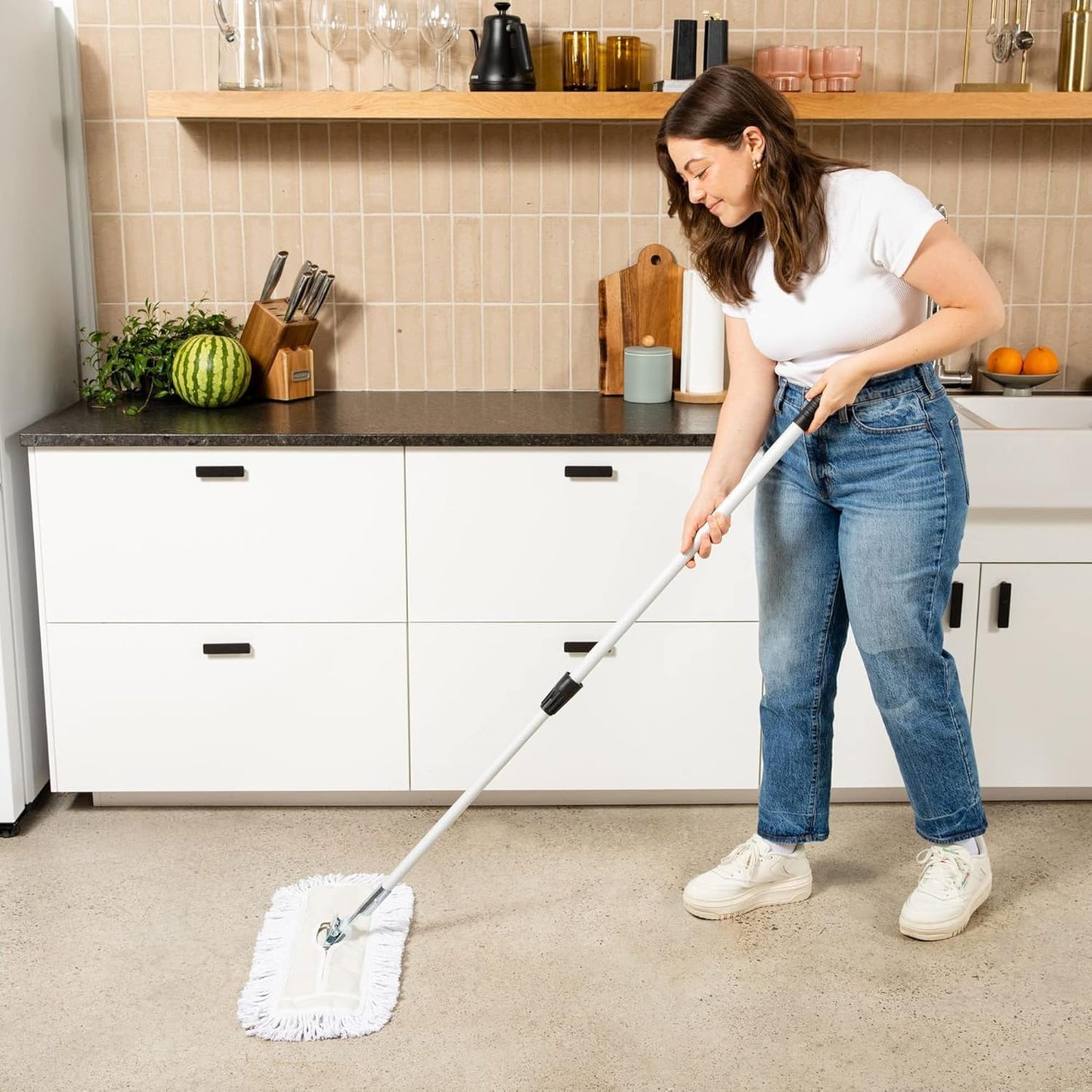 Commercial Dust Mop – 18 Inch Floor Sweeper for Hardwood, Reusable Cotton Mop Head, Extendable Handle, Dry Mop for Floor Cleaning & Janitorial Supplies