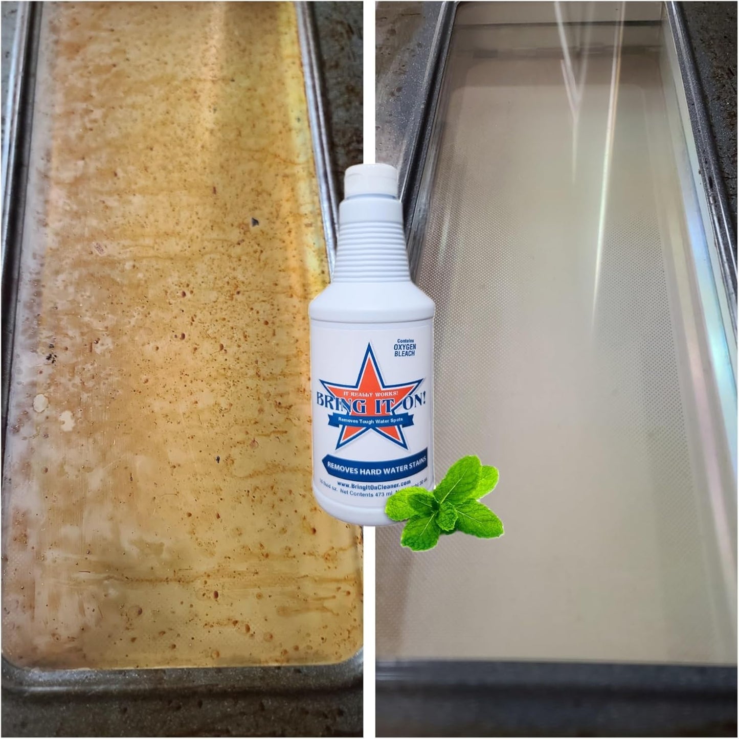Bring It On Cleaner Hard Water Stain Remover 16 oz | Glass, Soap Scum Remover for Shower Glass, Fiberglass, Windows, Tile and Grout Cleaner, and Includes Scrubbing Drill Pads