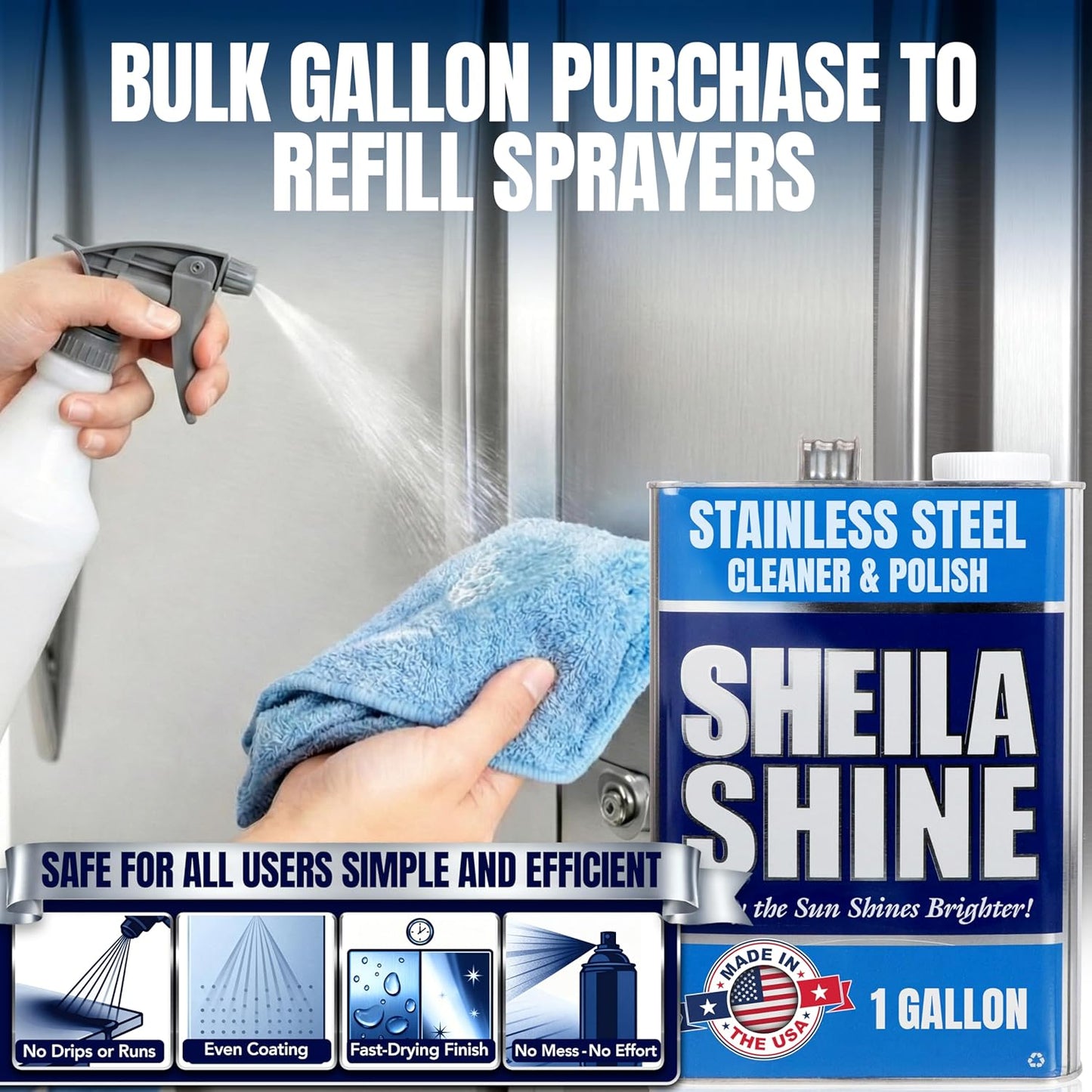 Sheila Shine 3oz Stainless Steel Cleaner and Polish - Cleans, Polishes & Protects Kitchen Appliances, Refrigerators, Sinks, Ovens & Grills - Stainless Cleaner Spray for Residue & Streak Free Shine