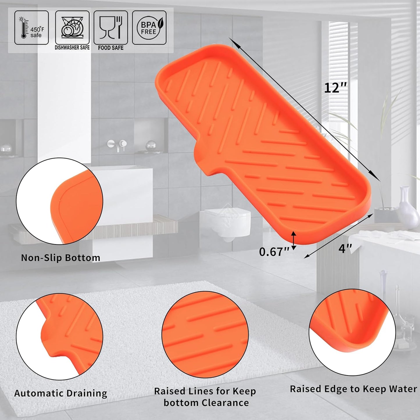 MicoYang Silicone Bathroom Soap Dishes with Drain Spout-Bathroom and Kitchen Sink Organizer,Sponge Holder,Dish Soap Tray,Perfect for Dispenser,Scrubber,Bottle,Cup on Sink or Counter-Black 4.9"×3.2"