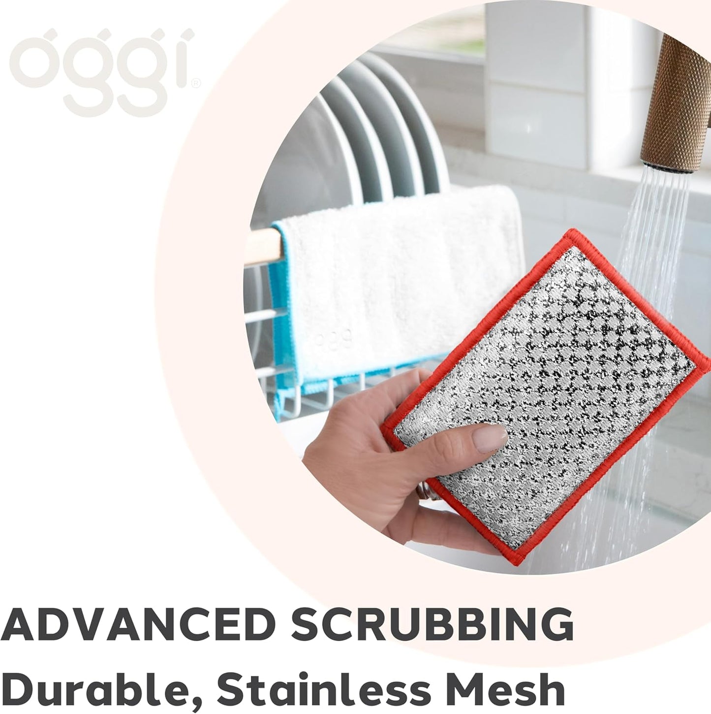 OGGI Bambou Odor-Free Scrubbing Sponges - Natural Scrub Sponges for Dishes, 91% Bamboo-Derived Rayon Cellulose Fiber, Reusable, Absorbent, Durable Scrubbers, Non-Scratch, Washable - 3 pcs, 7x4