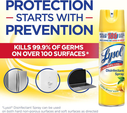 Lysol Disinfectant Spray, Household Essential Cleaning Supplies, Multi-Purpose Room Spray, Antibacterial Sanitizer Spray, Upholstery Deodorizer, Home and Bathroom, Crisp Linen,19 Fl Oz