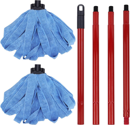 Microfiber Mop Cloth Heads Replacements: One Mop Handle with Three Blue Microfiber Cloth Heads Compatible with All Standard US Threading Pole Handle