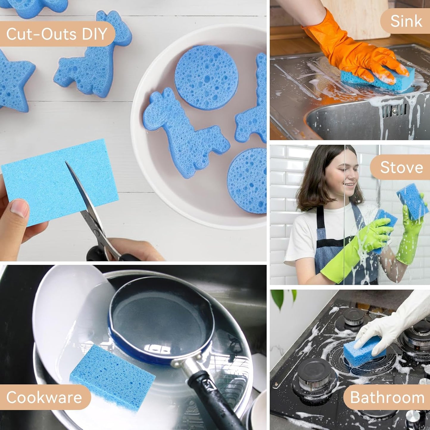 6 Pcs Kitchen Sponges for Dishes Cleaning, Non Scratch for Non Stick Cookware, Compressed Natural Cellulose Sponges, Dish Washing Scrubbers, Scrubbing Pads for Household, Bathroom (Multicolor)