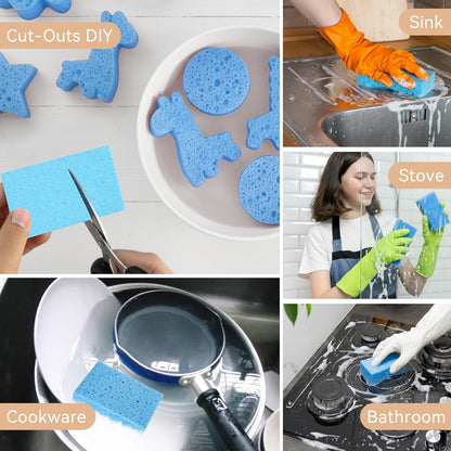 6 Pcs Kitchen Sponges for Dishes Cleaning, Non Scratch for Non Stick Cookware, Compressed Natural Cellulose Sponges, Dish Washing Scrubbers, Scrubbing Pads for Household, Bathroom (Multicolor)